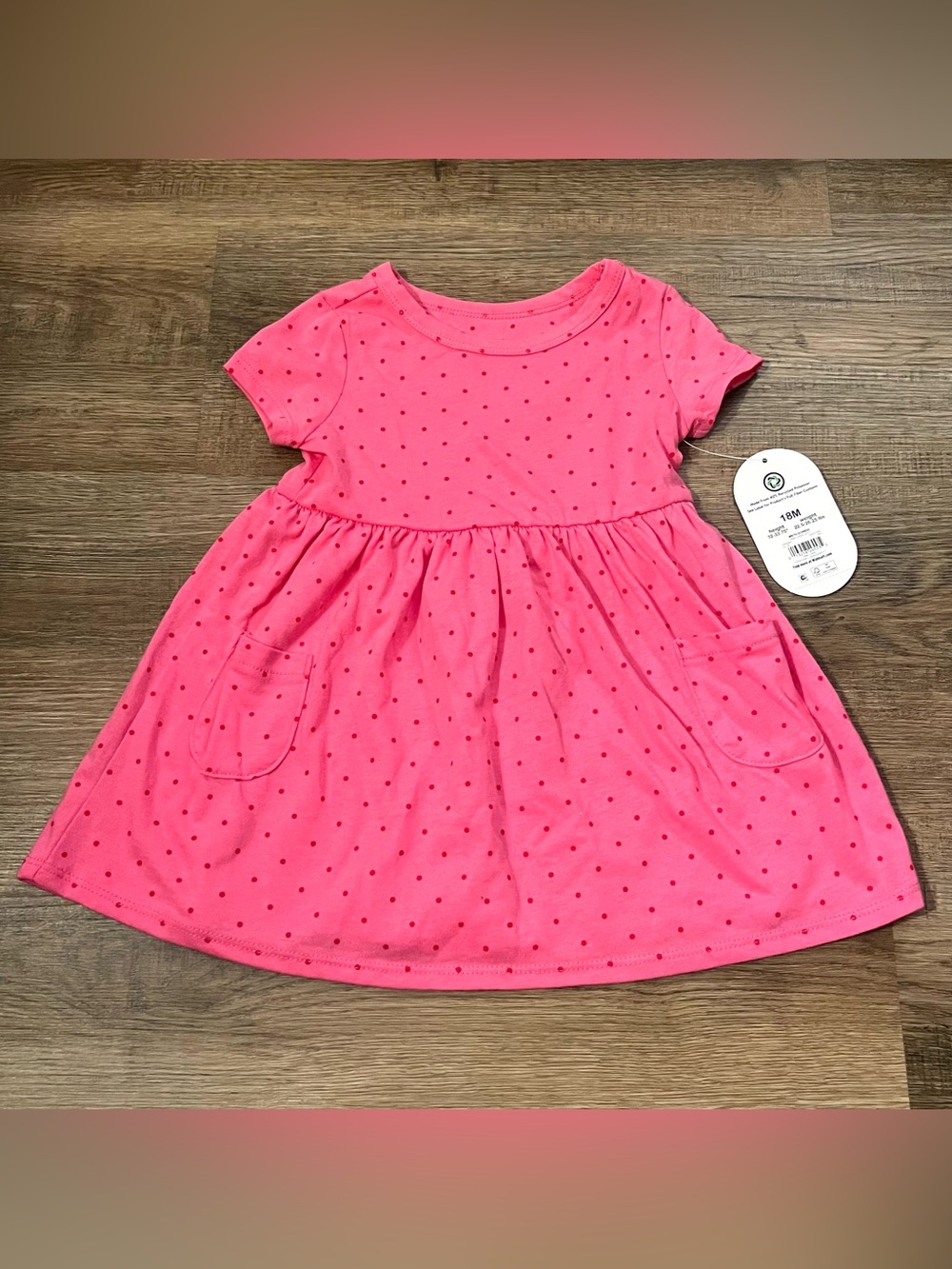 NEW NWT Wonder Nation Hot Pink Red Polka Dot Summer Toddler Dress Size 18M